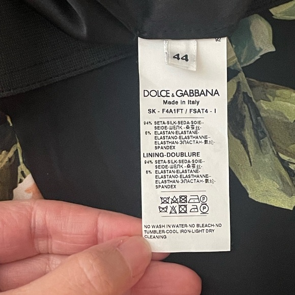 Dolce & Gabbana Silk Skirt Black Green Pink Floral Print Scalloped Grosgrain Zip - Picture 7 of 11